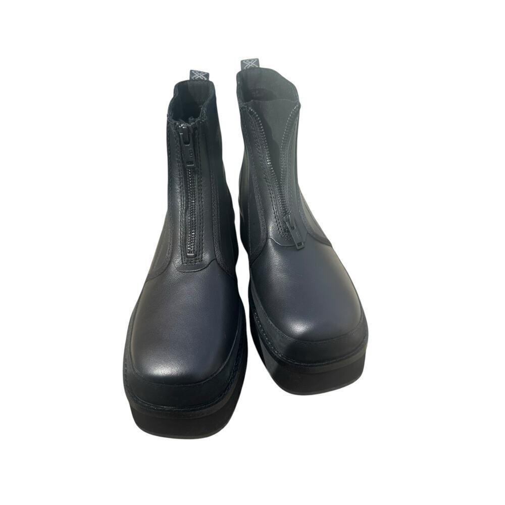 UGG CITYFUNC ZIP BLACK LEATHER PLATFORM BOOTS, WOMEN US 10.